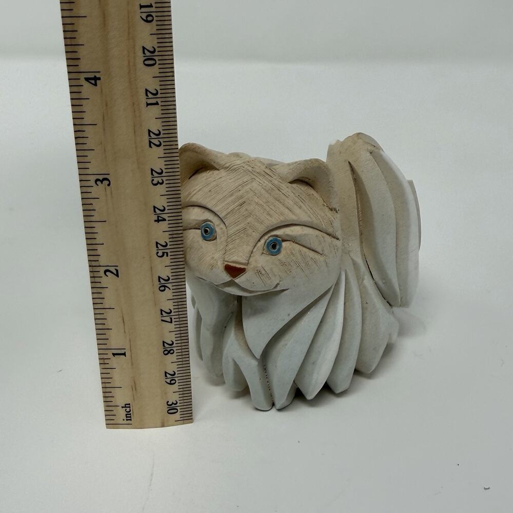 Artesania Rinconada White Persian Cat Clay & Enamel Blue Eyes Signed Uruguay - Picture 7 of 8